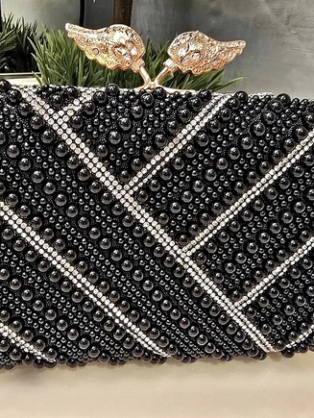 Beaded Clutch in Black & Gold